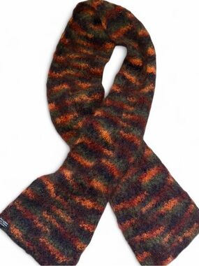 Handknit Vintage Mohair Striped Knit Scarf in Orange and Green